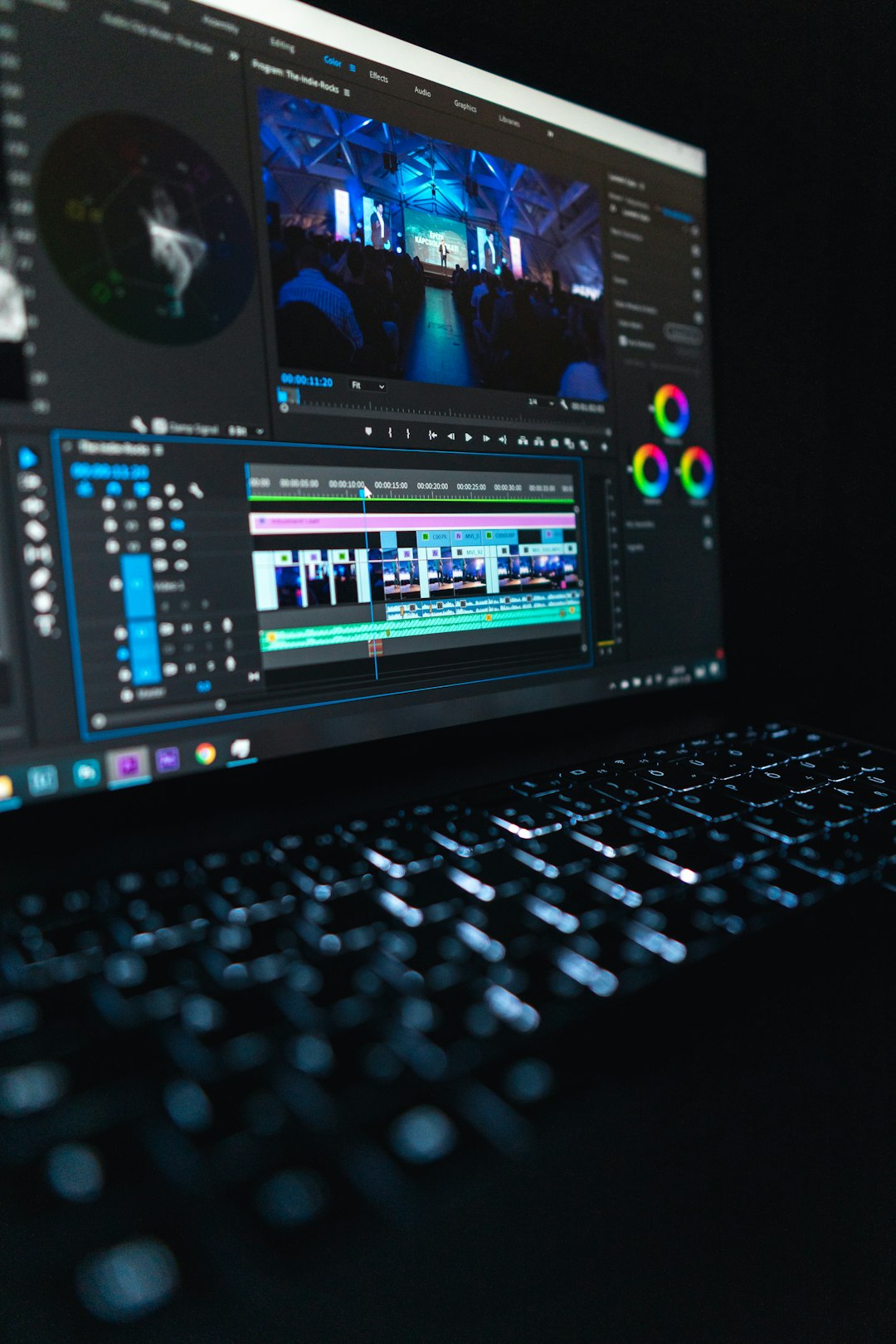 Video editing timeline on a computer screen mid-edit